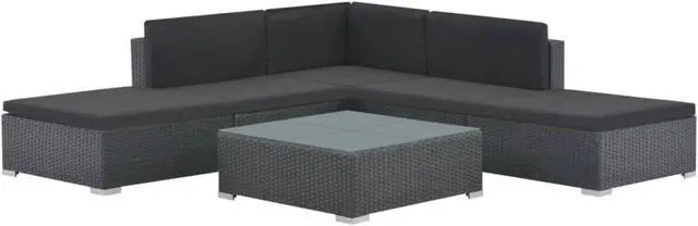 Main image of vidaXL 6 Piece Garden Lounge Set with Cushions Poly Rattan Black