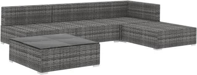 Alt view image 3 of 10 - vidaXL 5 Piece Garden Lounge Set with Cushions Poly Rattan Gray