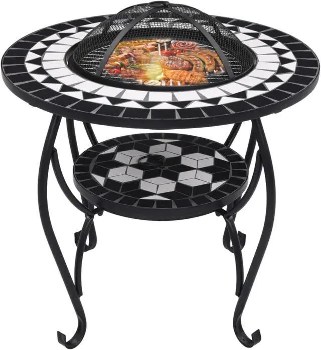 Alt view image 10 of 17 - vidaXL Fire Pit Table Fireplace Camping Firebowl Outdoor Black and White Ceramic