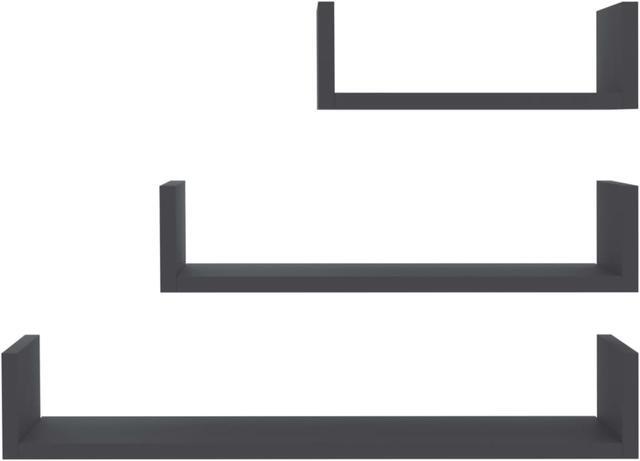 Alt view image 8 of 13 - vidaXL Wall Shelf Floating Wall Mounted Shelf Rack 3 Pcs Gray Engineered Wood