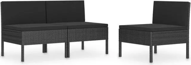 Alt view image 8 of 10 - vidaXL Patio Chairs 3 Pcs Conversation Chair with Cushions Poly Rattan Black