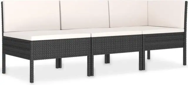 Alt view image 2 of 12 - vidaXL 3 Piece Garden Lounge Set with Cushions Poly Rattan Black