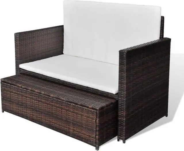 Alt view image 8 of 11 - vidaXL 2 Seater Sofa Patio Wicker Sleeper Sofa with Cushions PE Rattan Brown