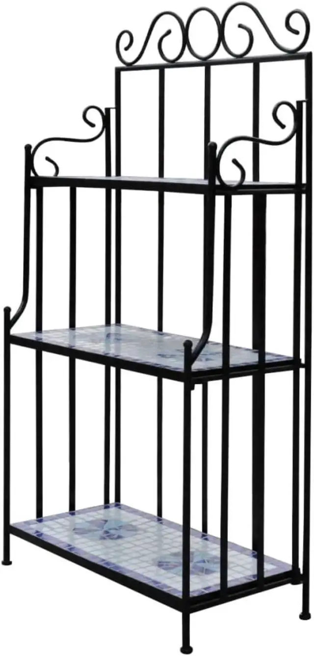 Alt view image 6 of 8 - vidaXL Plant Stand 3-Tier Plant Shelves Flower Pot Stand Blue White Mosaic