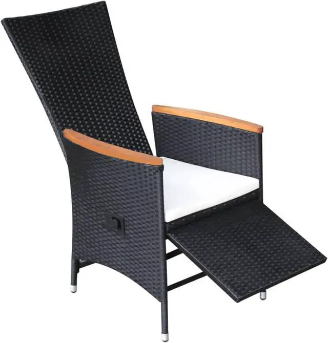 Alt view image 4 of 13 - vidaXL Reclining Garden Chairs 2 pcs with Cushions Poly Rattan Black
