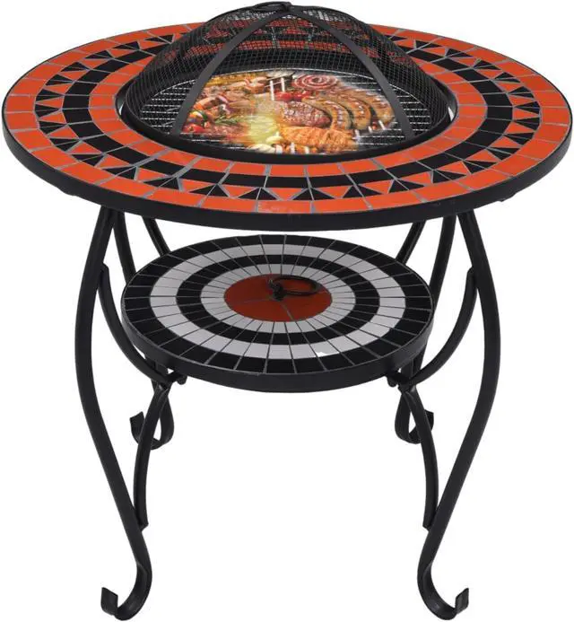 Alt view image 10 of 17 - vidaXL Fire Pit Table Fireplace for Camping Picnic Terracotta and White Ceramic