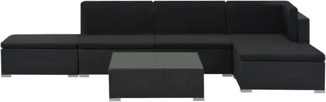 Alt view image 4 of 10 - vidaXL 6 Piece Garden Lounge Set with Cushions Poly Rattan Black