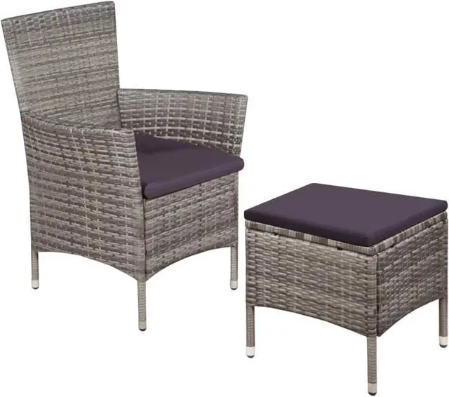 Alt view image 7 of 13 - vidaXL Patio Chair and Stool Sofa Furniture with Cushions Poly Rattan Gray