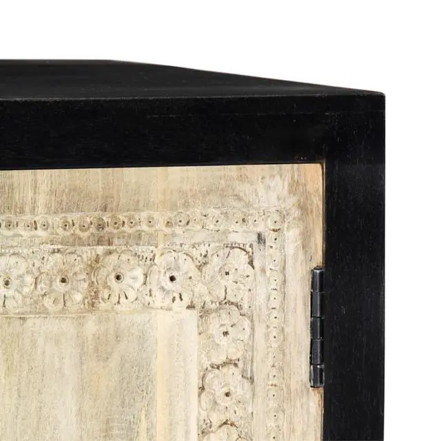 Alt view image 2 of 10 - vidaXL Hand Carved Side Cabinet Gray 29.5"x13.8"x23.6" Solid Mango Wood