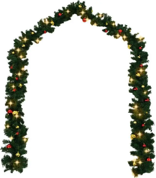 Alt view image 10 of 17 - vidaXL Christmas Garland Artificial Garland with Baubles and LED Lights Green