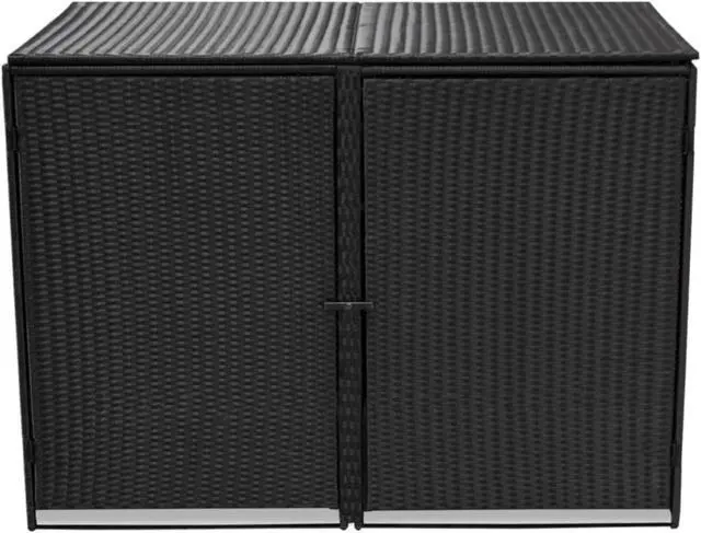 Alt view image 8 of 13 - vidaXL Garbage Can Shed Trash Bin Shed Wheelie Bin Storage Black Poly Rattan