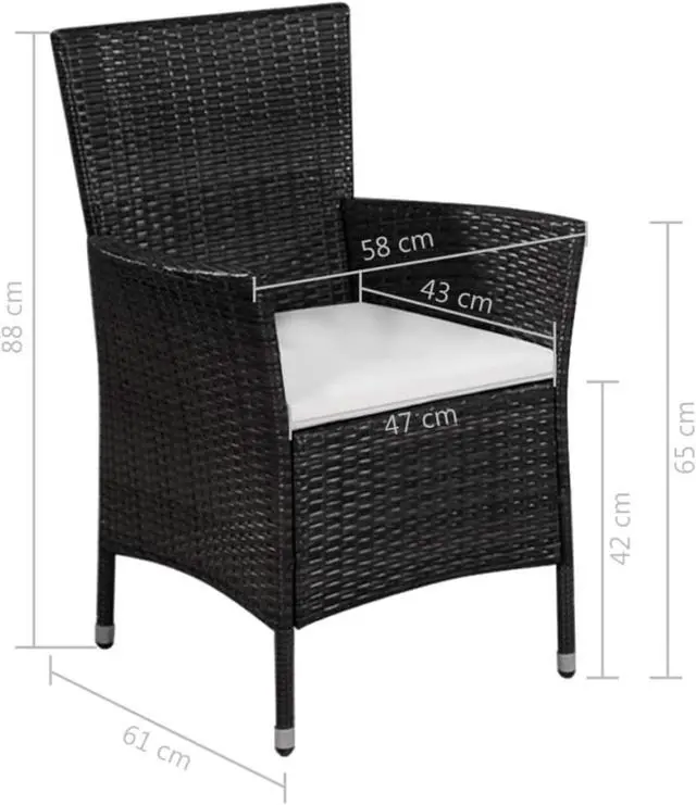 Alt view image 9 of 11 - vidaXL Patio Bistro Set 3 Piece Patio Furniture Set Table Chairs Rattan Black