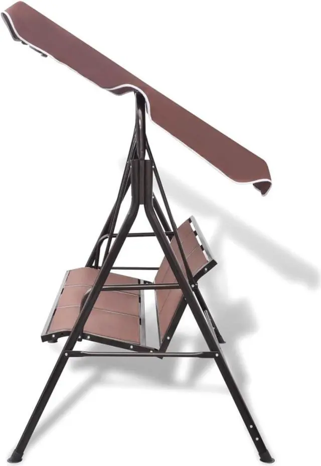 Alt view image 7 of 16 - vidaXL Swing Chair Outdoor Swing Bench with Adjustable Canopy Coffee Steel