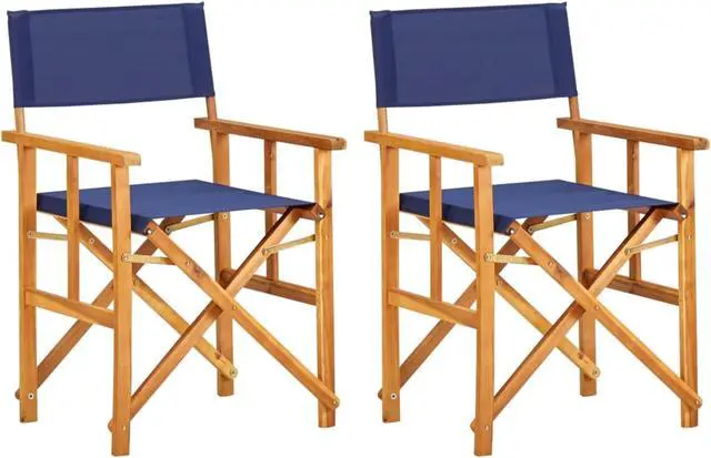 Alt view image 8 of 11 - vidaXL Director's Chair 2 Pcs Foldable Camping Chair Solid Wood Acacia Blue