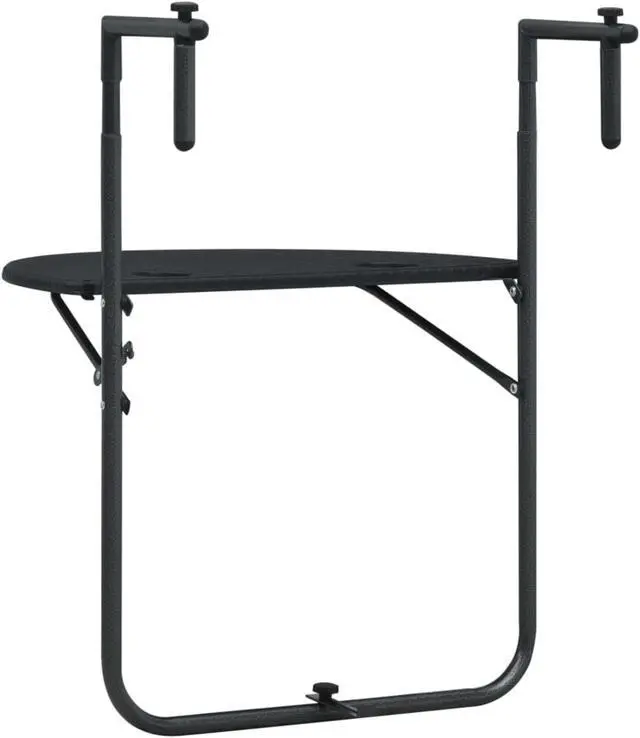 Alt view image 11 of 11 - vidaXL Balcony Table Folding Outdoor Table Patio Railing Table Plastic Black
