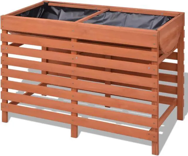 Alt view image 7 of 11 - vidaXL Planter Raised Flower Bed with Lining Patio Plant Box Solid Fir Wood