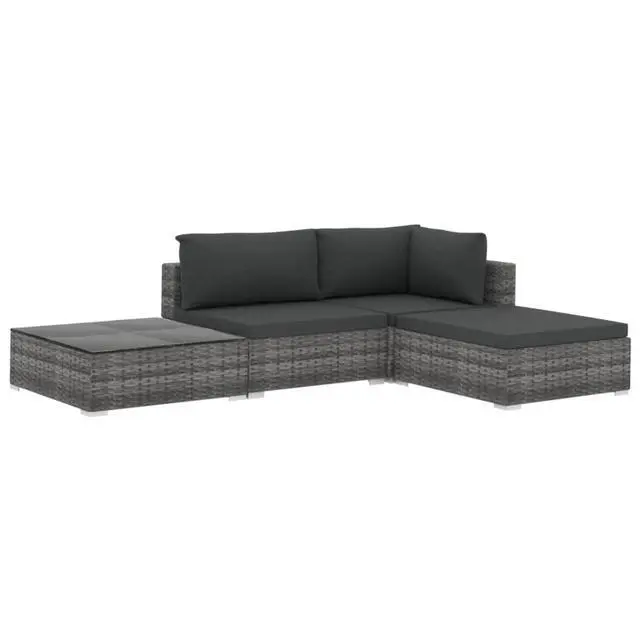 Alt view image 2 of 10 - vidaXL 4 Piece Garden Lounge Set with Cushions Poly Rattan Gray