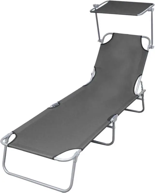 Alt view image 8 of 11 - vidaXL Sunlounger Grey Powder-coated steel Single Foldable
