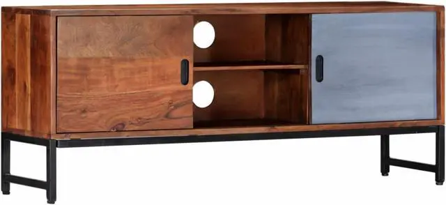Alt view image 8 of 11 - vidaXL Solid Acacia Wood TV Cabinet Sturdy 47.2" Steel TV Drawer Stand Unit
