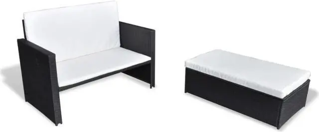 Alt view image 6 of 11 - vidaXL Patio Furniture Set 2 Piece Sleeper Sofa with Cushions PE Rattan Black
