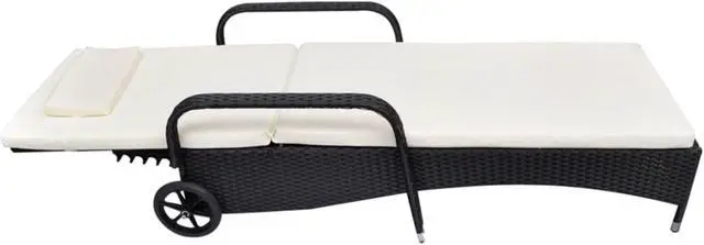 Alt view image 7 of 15 - vidaXL Patio Lounge Chair Sunlounger Sunbed with Cushion Black Poly Rattan