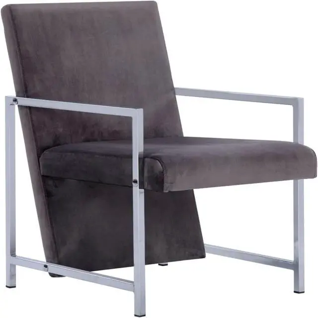 Alt view image 9 of 10 - vidaXL Accent Chair Accent Single Sofa Chair with Chrome Feet Dark Gray Velvet