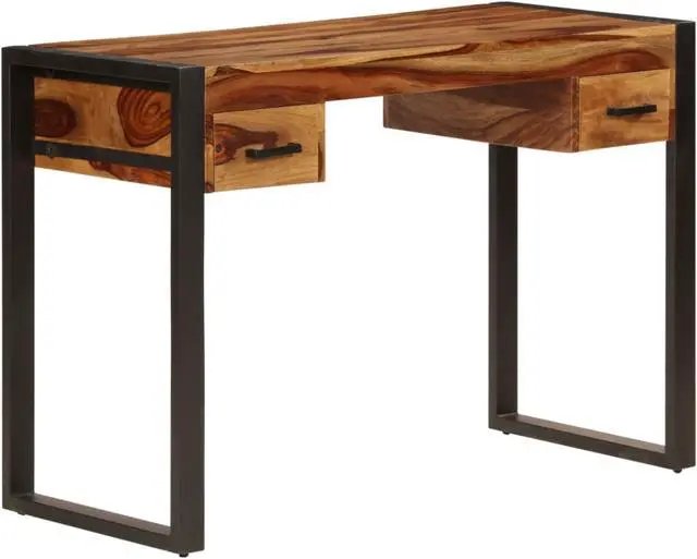 Alt view image 8 of 14 - vidaXL Desk Brown Solid Acacia wood, Powder-coated steel Medium Desk