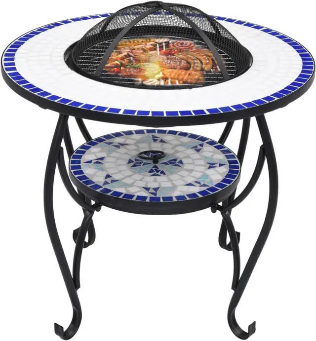 Alt view image 10 of 19 - vidaXL Fire Pit Table Fireplace Camping Firebowl Outdoor Blue and White Ceramic