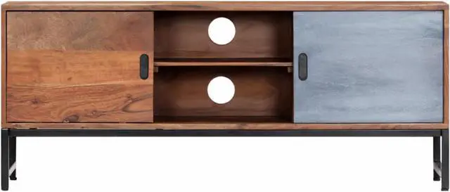 Alt view image 11 of 11 - vidaXL Solid Acacia Wood TV Cabinet Sturdy 47.2" Steel TV Drawer Stand Unit