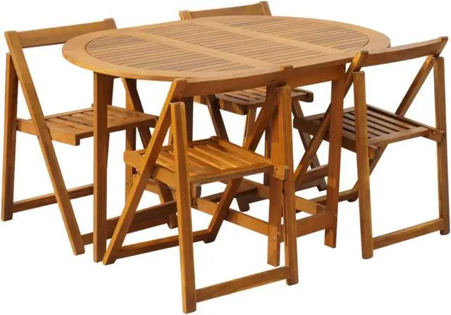 Alt view image 2 of 11 - vidaXL 5 Piece Folding Outdoor Dining Set Solid Acacia Wood