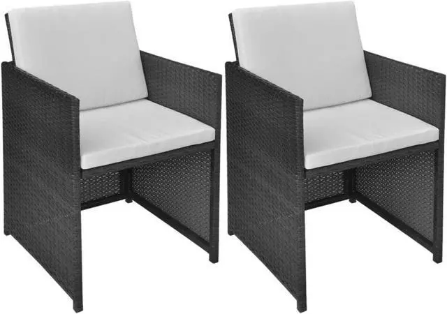 Alt view image 8 of 13 - vidaXL 2x Patio Dining Chair Wicker Poly Rattan Black Outdoor Garden Seats