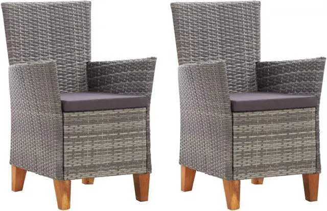 Alt view image 8 of 11 - vidaXL Patio Chairs 2 Pcs Patio Dining Chair with Cushions Poly Rattan Gray