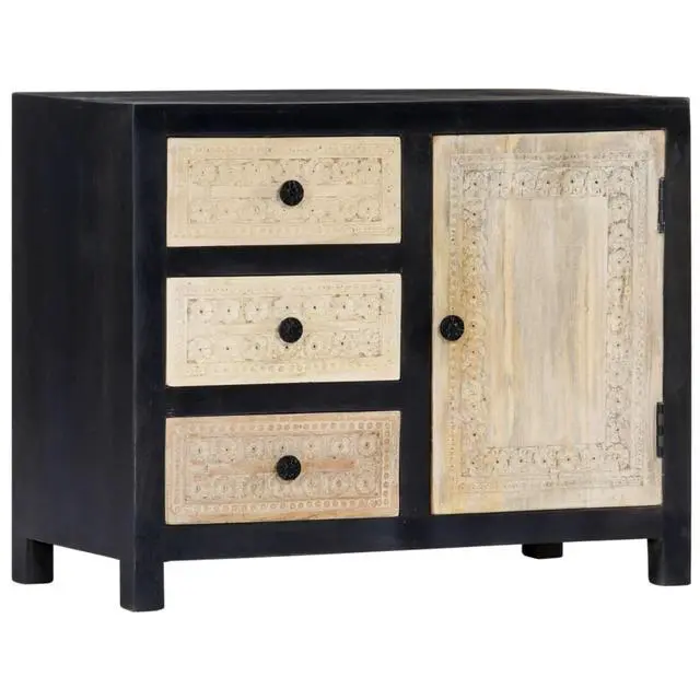 Main image of vidaXL Hand Carved Side Cabinet Gray 29.5"x13.8"x23.6" Solid Mango Wood
