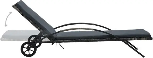 Alt view image 10 of 11 - vidaXL Patio Lounge Chair Sunbed with Cushion & Wheels Poly Rattan Anthracite