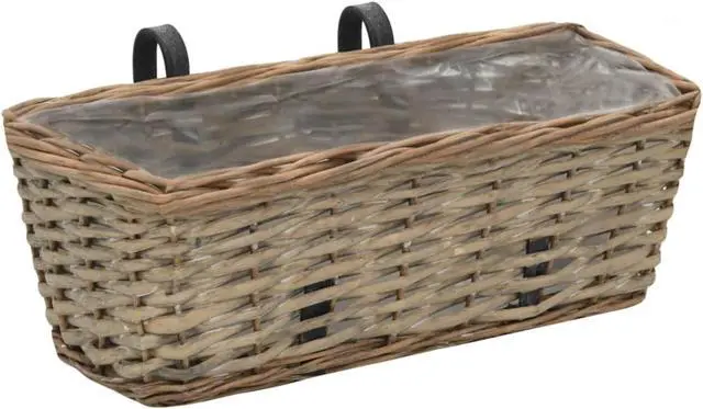 Alt view image 9 of 11 - vidaXL 2x Balcony Planters Wicker with PE Lining 15.7" Plant Raised Flower Bed
