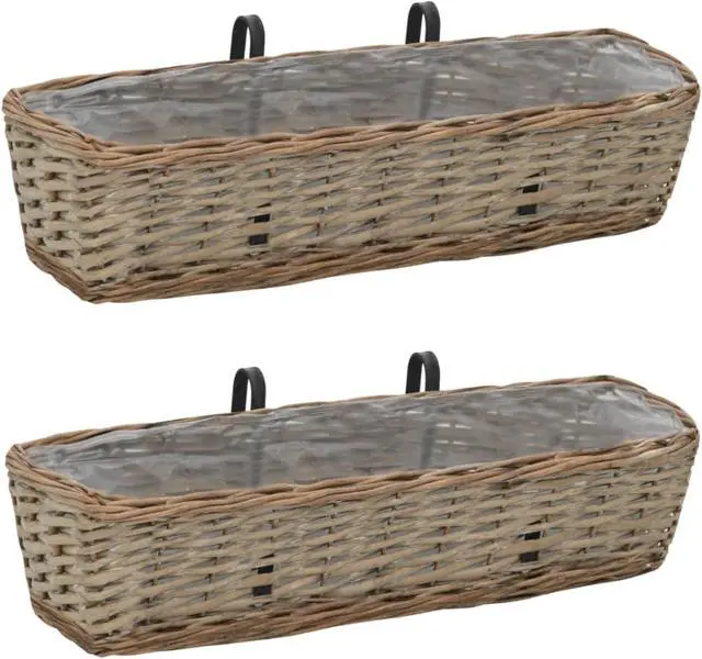 Alt view image 7 of 11 - vidaXL Railing Planters Balcony Planters with PE Lining 2 Pcs Wicker Brown