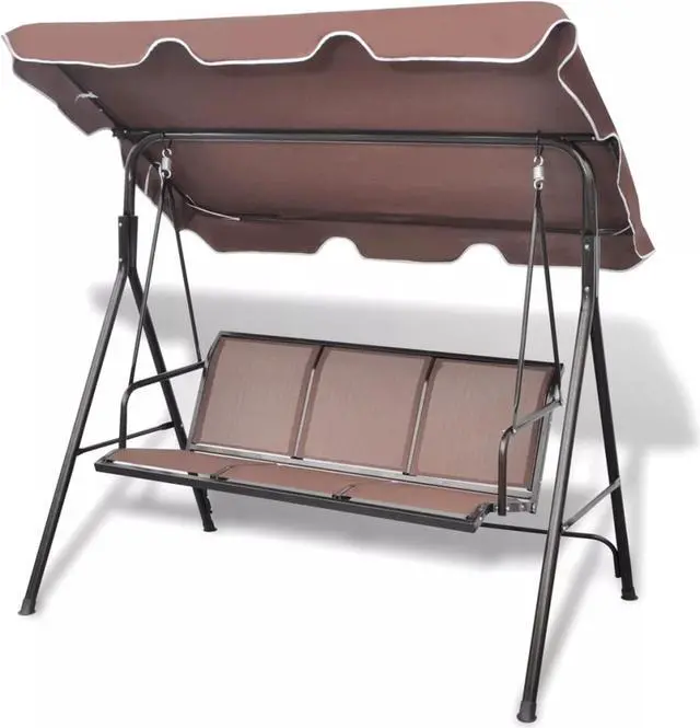 Alt view image 5 of 16 - vidaXL Swing Chair Outdoor Swing Bench with Adjustable Canopy Coffee Steel