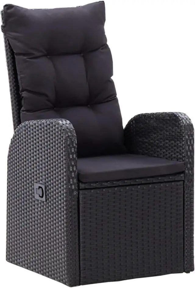 Alt view image 10 of 19 - vidaXL 2x Reclining Patio Chairs with Cushions Poly Rattan Black Meal Seating