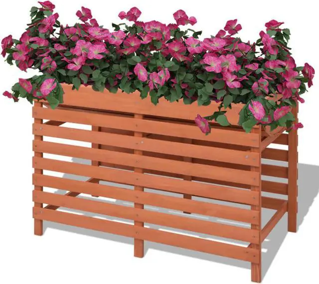 Alt view image 6 of 11 - vidaXL Planter Raised Flower Bed with Lining Patio Plant Box Solid Fir Wood