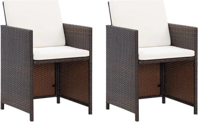 Alt view image 8 of 13 - vidaXL Patio Chairs 2 Pcs Patio Dining Chair with Cushions Poly Rattan Brown