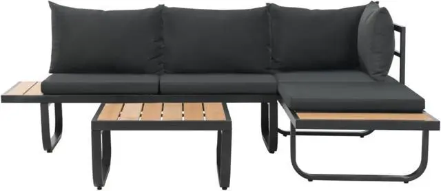 Alt view image 9 of 16 - vidaXL Patio Lounge Set Outdoor Sofa Set with Cushions 3 Piece Aluminum WPC