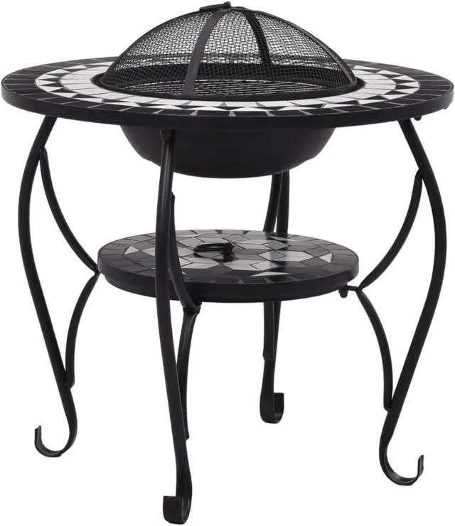 Alt view image 9 of 17 - vidaXL Fire Pit Table Fireplace Camping Firebowl Outdoor Black and White Ceramic
