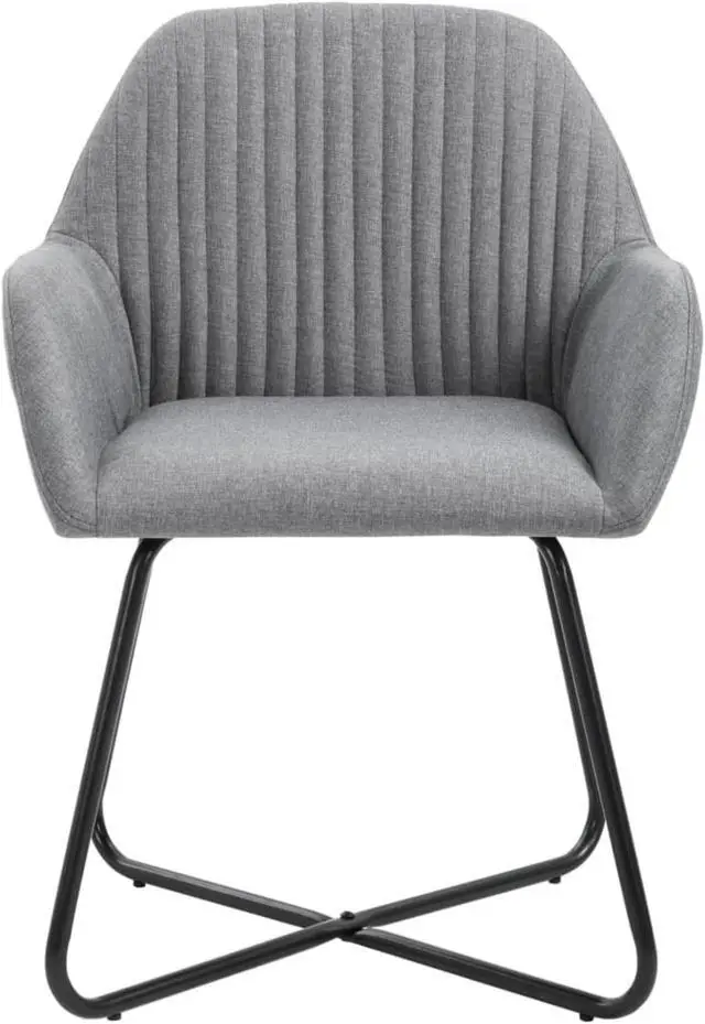Alt view image 11 of 14 - vidaXL Dining Chairs 2 Pcs Accent Arm Chair with Metal Legs Light Gray Fabric