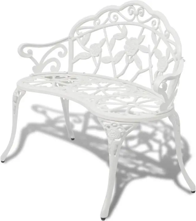 Alt view image 5 of 10 - vidaXL Outdoor Patio Bench Garden Bench with Armrests Cast Aluminum White