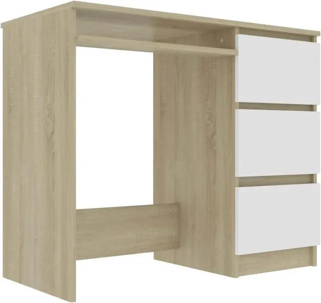 Alt view image 8 of 9 - vidaXL Desk Computer Desk Home Office Desk White and Sonoma Oak Engineered Wood