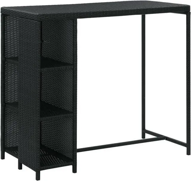 Alt view image 8 of 16 - vidaXL Bar Table with Storage Rack Black Poly Rattan Dining Room Kitchen Table