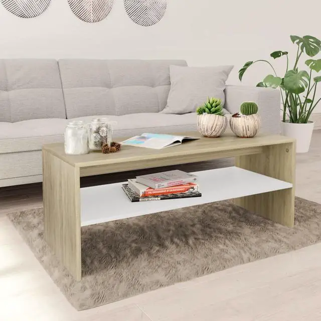 Alt view image 7 of 10 - vidaXL Coffee Table End Table with Storage White and Sonoma Oak Engineered Wood