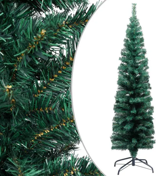 Alt view image 7 of 12 - vidaXL Christmas Tree Decoration Artificial Slim Tree with Stand Green PVC