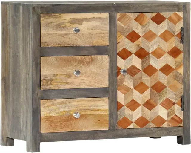 Alt view image 8 of 14 - vidaXL Solid Wood Mango Side Cabinet Gray 29.5" Home Stand Sideboard Organizer