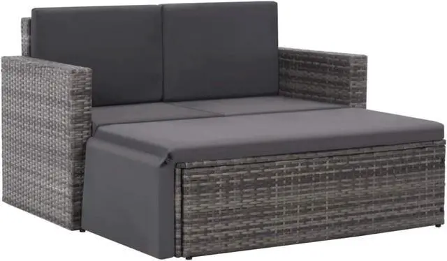 Alt view image 7 of 12 - vidaXL Patio Furniture Set 2 Piece Loveseat Outdoor Sofa Poly Rattan Gray